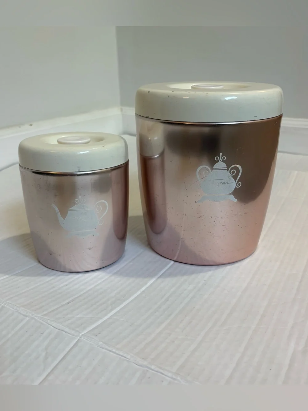 Vintage West Bend Rose Gold Copper Tea And Sugar Canister Set Of 2 Made In USA
